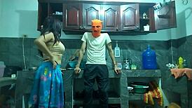 Overwhelmed by desire this 25-year-old man transforms his flaccid penis into a throbbing erection masturbating alone in the kitchen awaiting his best friend