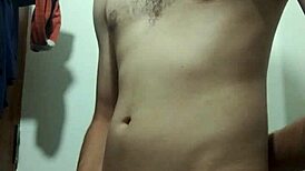 Undressing in the bathroom for solo masturbation with small waist