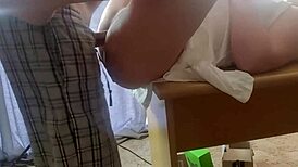 Close up office table fuck with moaning big ass vagina shaking cum on ass.