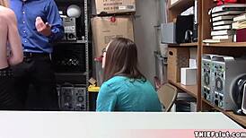 beautiful emma encounters security guard while boyfriend watches in shop