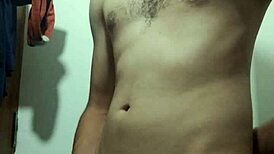 Undressing in the bathroom for solo masturbation with small waist