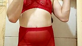 I Feel So Aroused as This Sexy Transsexual in Lingerie and Miniskirt Shows Off Her Small Cock and Ass