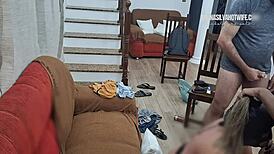 Married Woman With Two Men Anal Cumshot Spits In Cuck's Mouth