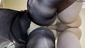 Oh man, I'm banging my fat girlfriend doggy style in the kitchen with her pantyhose on