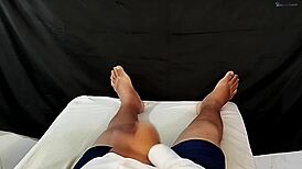 Fat amateur gets excited thinking of ex-girlfriend and masturbates with hand covered in cum while wife unaware