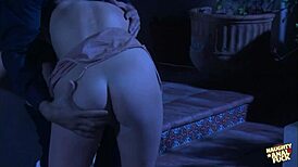 A brunette with small tits rides guy in outdoor anal doggystyle