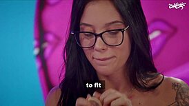 Hot brunette licks shaved pussy of tattooed teen