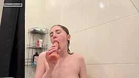 Wet Redhead Girl Offers Gentle Oral Attention in the Bathroom with Princess Victoria