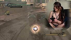 In this homemade video, a sexy brunette bimbo with pigtails and natural tits plays Bayonetta episode 5 while masturbating with Lovense connected toy until orgasm.