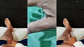 Fat amateur gets excited thinking of ex-girlfriend and masturbates with hand covered in cum while wife unaware