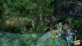 A brunette with small tits rides guy in outdoor anal doggystyle