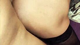 the mature wife wore stockings as her ass trembled in the pov homemade scene.