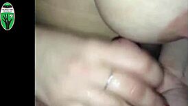 Blonde Dutch girl gets a sensual massage leading to cum on her big shaved boobs