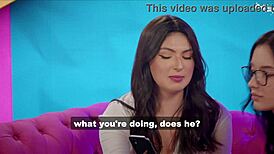 Hot brunette licks shaved pussy of tattooed teen