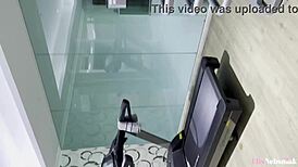 blonde starts day training, masturbates, sucks boyfriend's cock