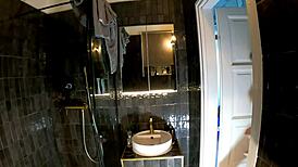 petite college cheerleader in the bathroom first with panties then takes her underwear off and shows what is under her miniskirt