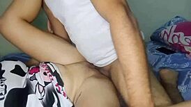 stepfather fucks stepdaughter without condom in her room!