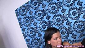 Teen amateur tugging cock on the couch, she says