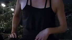 Shemale Ting Xuan gets exposed in the community garden with heels!