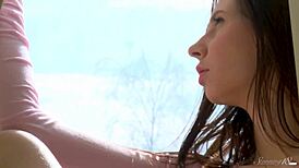 Brunette Young Beauty Hostia T Rubs Her Tight Shaved Pussy Like A Whore