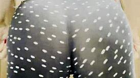 Look at that sexy ass in leggings with big natural tits on blonde babe