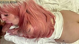 does this straight-jacketed babe with pink hair suck cock in missionary?