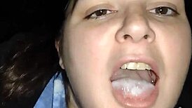 i'm watching whore scarlett swallow all that cum in the car, it's so nasty