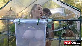 Blonde Beauty with Amazing Figure in Garden Scene