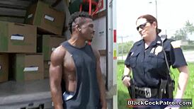 Horny slut cops blow and bang black dudes during arrest, interracial action with big cocks.