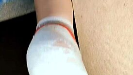 Milf masturbates pussy with sex toy closeup, kissing and feet fetish.