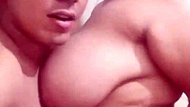 Stepmom bounces on big black couch during family gathering