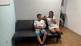 shy girl gets wet by stepfather, stepsister joins