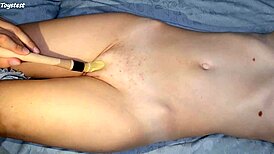 Paint brush makes my stepsister's tight pussy wet, he says