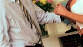 Blonde milf secretary Michelle Thorne gets fucked by boss in stockings and heels, ending with facial