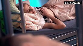 Aria Logan asks, 'Want hot sex?' as she seduces her roommate in the dorm
