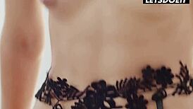 Young blonde babe Elena Vedem ties up lover for sensual small tits fuck and cum in mouth close-up.