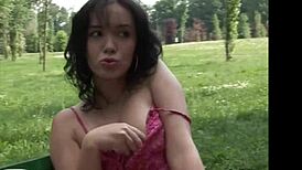 this 18-year-old strips in the park, masturbates, and has sex