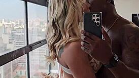 I felt so excited giving a blowjob to the well-endowed black guy, he couldn't resist and came inside