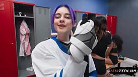 Oh no, this sneaky sex in the locker room with petite cutie goes totally wrong 