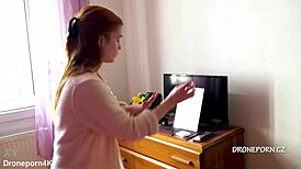 Beautiful Naked Redhead Karolinka Applies Makeup with Small Natural Tits