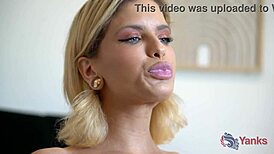 Horny Busty Blonde Masturbates With Glass Dildo