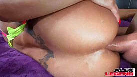 asian slut krystal davis gets creampied in anal packing session with pov blowjob.