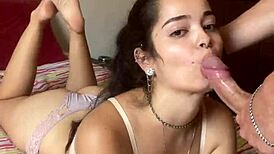 novinha debora prado drops to mouth on big cock for deep sloppy blowjob