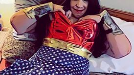 A Modern Justice League Blowjob in Fishnets and Corset