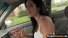 Brunette Babe Sucks Long Cock Through Glory Hole