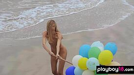 I'm Blondie Farncy Torino, a skinny Italian MILF, playing with balloons naked on the beach