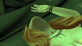 Redhead masturbates alone at home with close-up