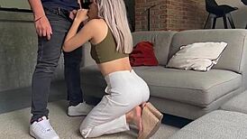 Slim girl sucks and rides brother-in-law's big cock