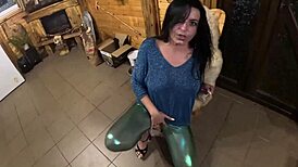 She gives deep blowjob and cum play on cameltoe