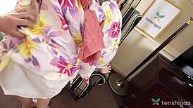 japanese aki igarashi cheats with ex in kimono riding cock